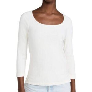 Spanx Off White Long Sleeve Scoop Neck Rib Ribbed Tee Size S